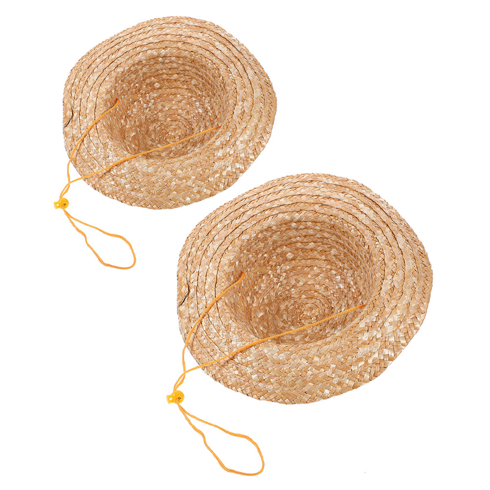 Sun Hat Wide Brim - قبعتان من القش للأطفال بلون طبيعي